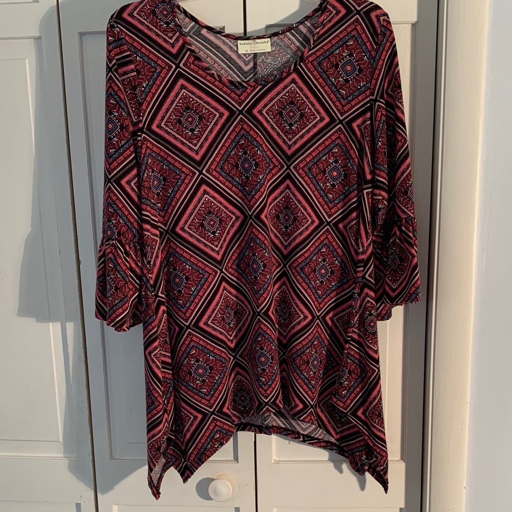 Bobbie Brooks Pink & Black Patterned Tunic EUC
